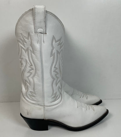 Justin Wedding White Cowgirl Boots 8 B USA Made
