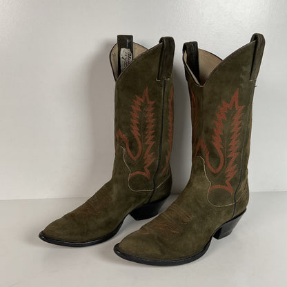 Vintage Hyer Cowboy Boots | 1980s | Olive Green Suede | Women’s 6.5 B