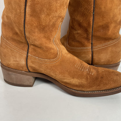 Vintage Wolverine Full Suede Cowgirl Boots 8 M Harvest Wheat Vibram