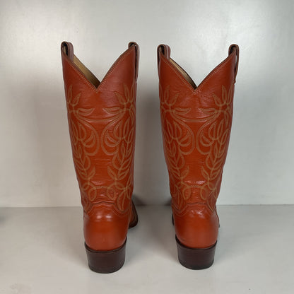 Vintage Justin Burnt Orange Cowgirl Boots 7 C USA Made