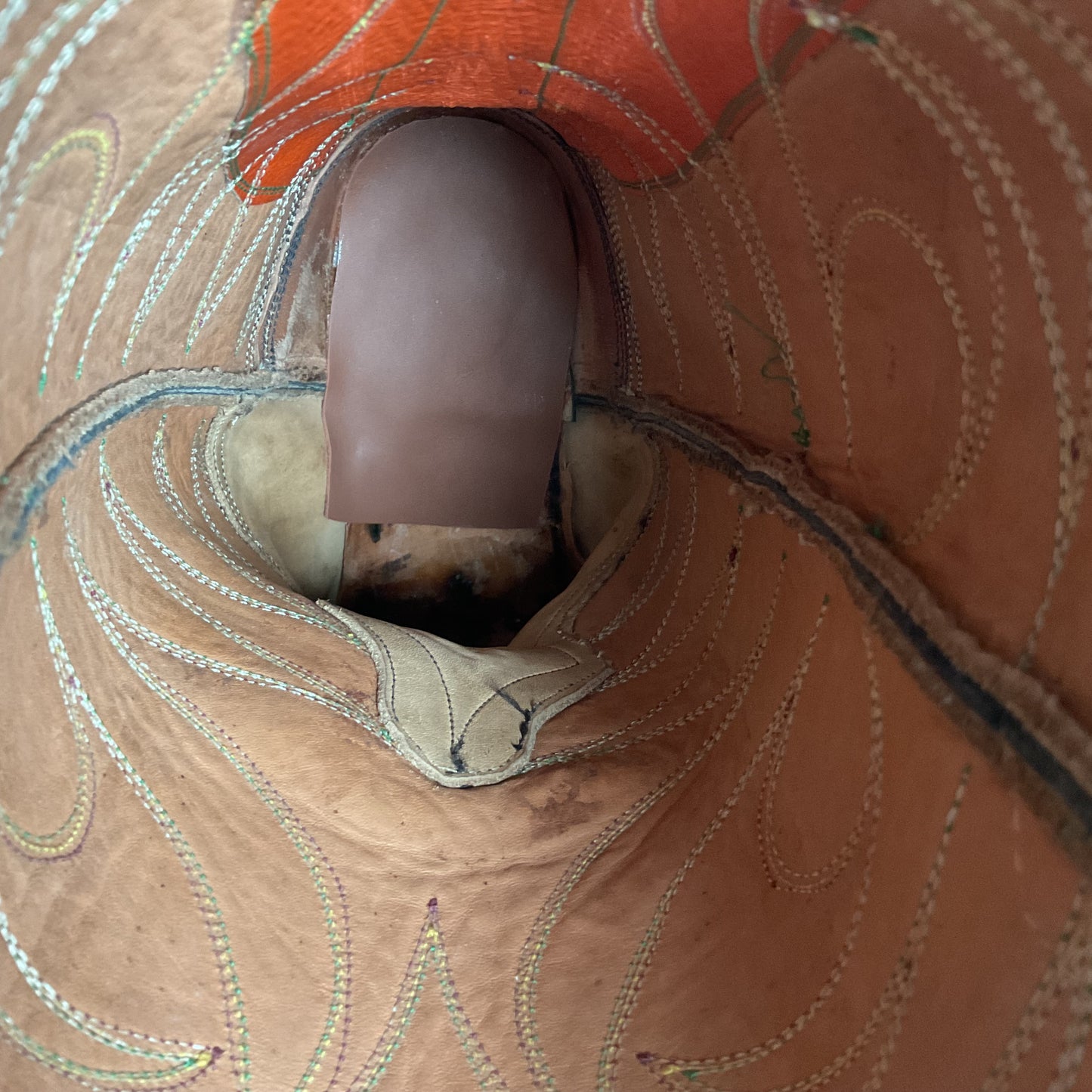 Custom Square Toe Cowboy Boots | Orange Shaft | Black Calf Vamp | Men’s 11 Wide