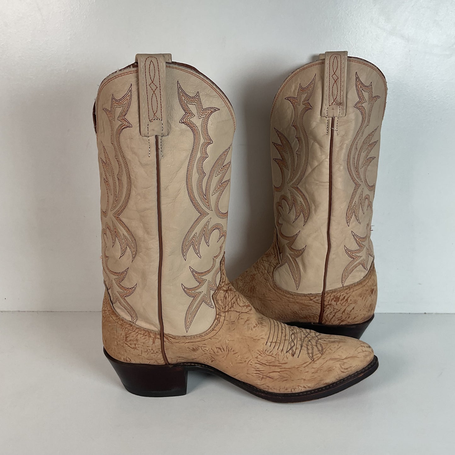 Vintage Dan Post Sueded Shoulder Cowboy Boots 10 D USA Crème Custom