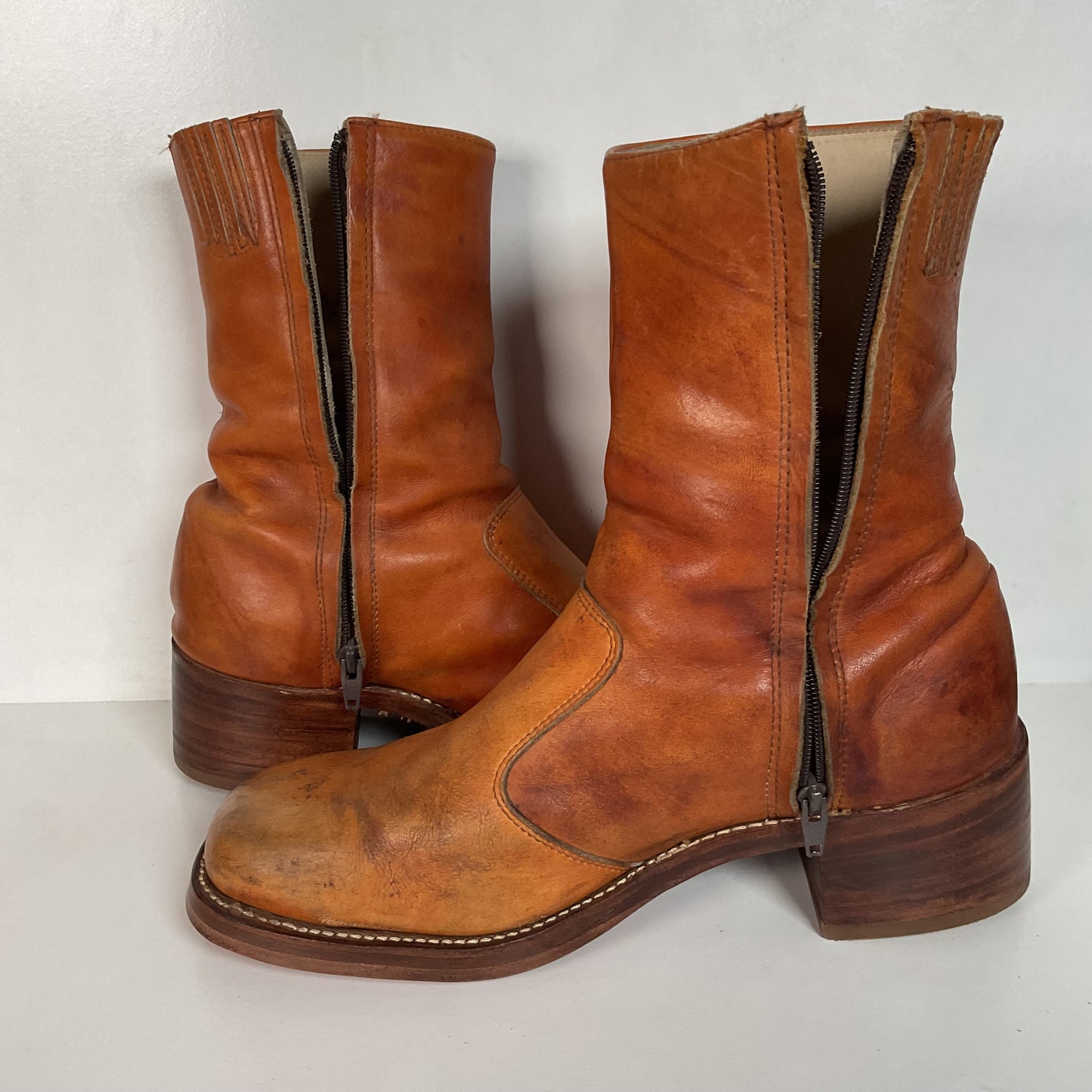 Vintage 60s Frye Chunky Campus Boots 11.5 D Black Label Recraft Thrashed