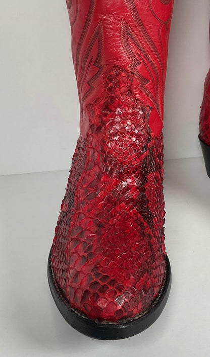 Vintage Justin Python Snakeskin Cowboy Boots | USA Made | Red | Men’s 8.5 D