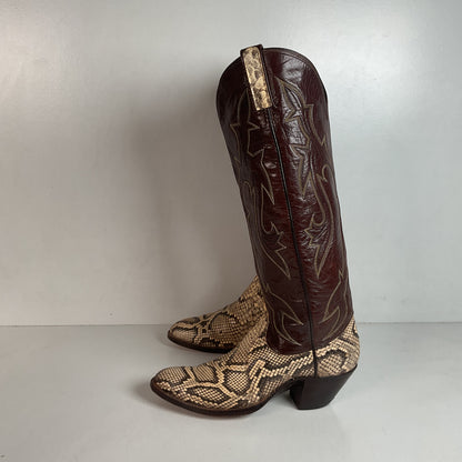 Vintage Dan Post Tall Python Cowgirl Boots 7.5 C USA Made Reticulated