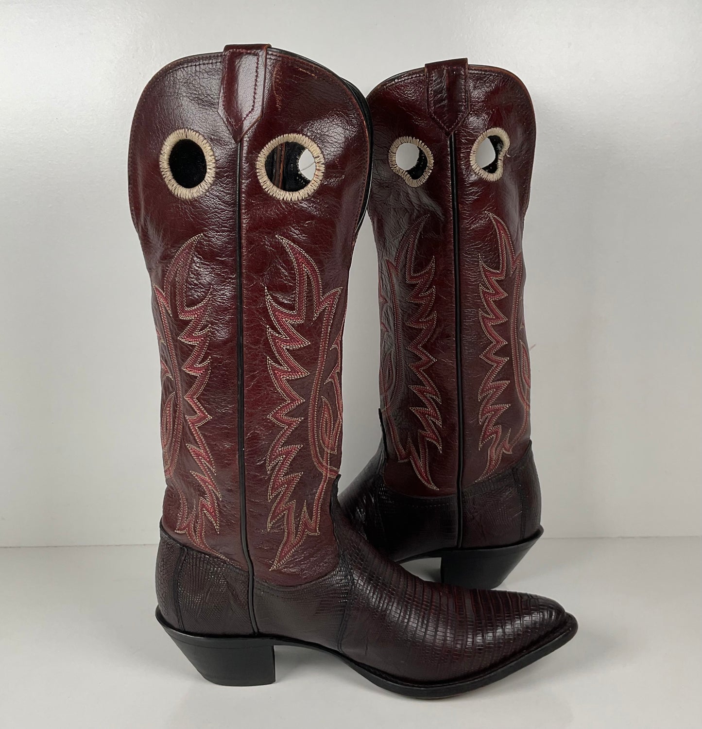 Vintage Tony Lama Teju Lizard Buckaroo Boots | Burgundy | Women’s 9 B