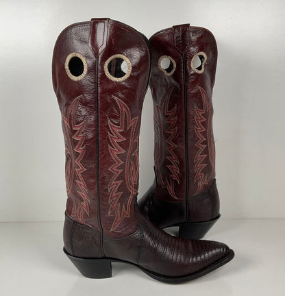 Vintage Tony Lama Teju Lizard Buckaroo Boots | Burgundy | Women’s 9 B