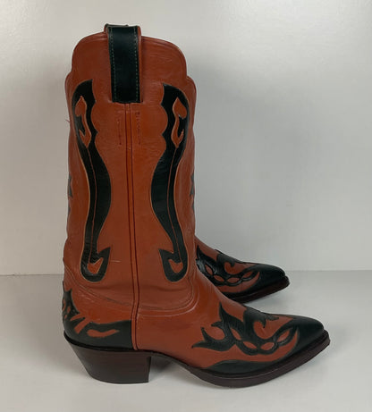 Vintage Caboots Wingtip Cowboy Boots | Tooled Inlays | Men’s 8 | Women’s 9