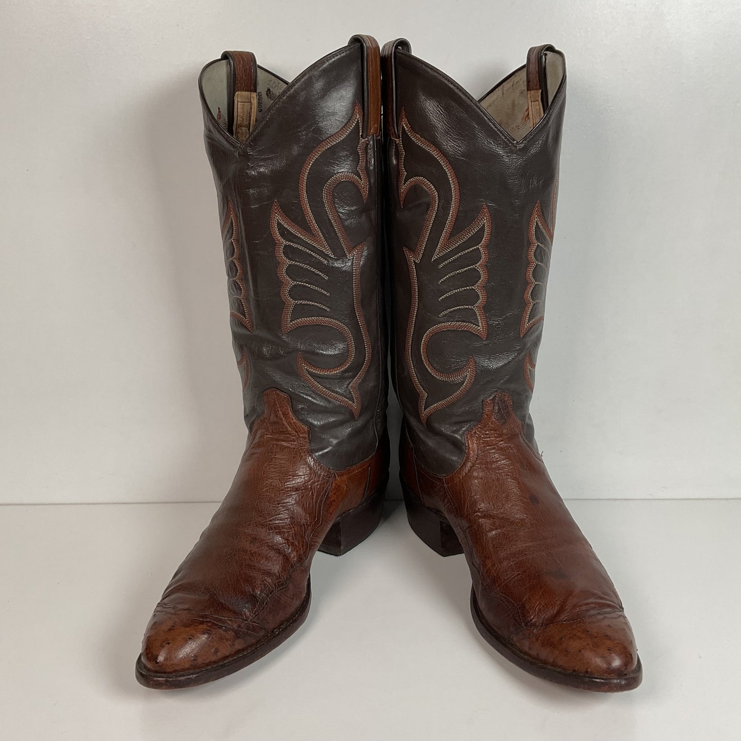 Vintage Larry Mahan Exotic Ostrich Wingtip Cowboy Boots 10.5 D Smooth Pin Quill
