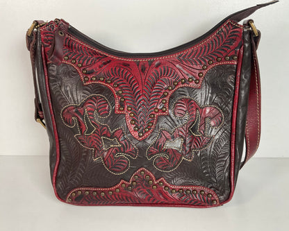 Tooled American West Purse Burgundy W/Bag Charm