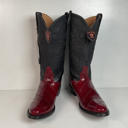 Los Altos Eel Skin Cowboy Boots 10 D Burgundy Exotic
