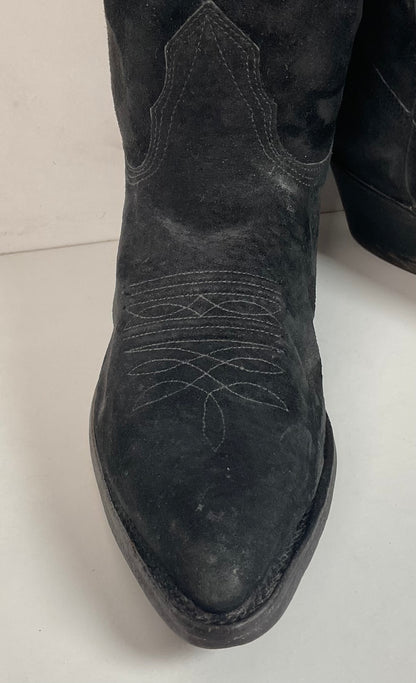 Vintage Nocona Black Suede Cowboy Boots 9 D USA Made Red Label