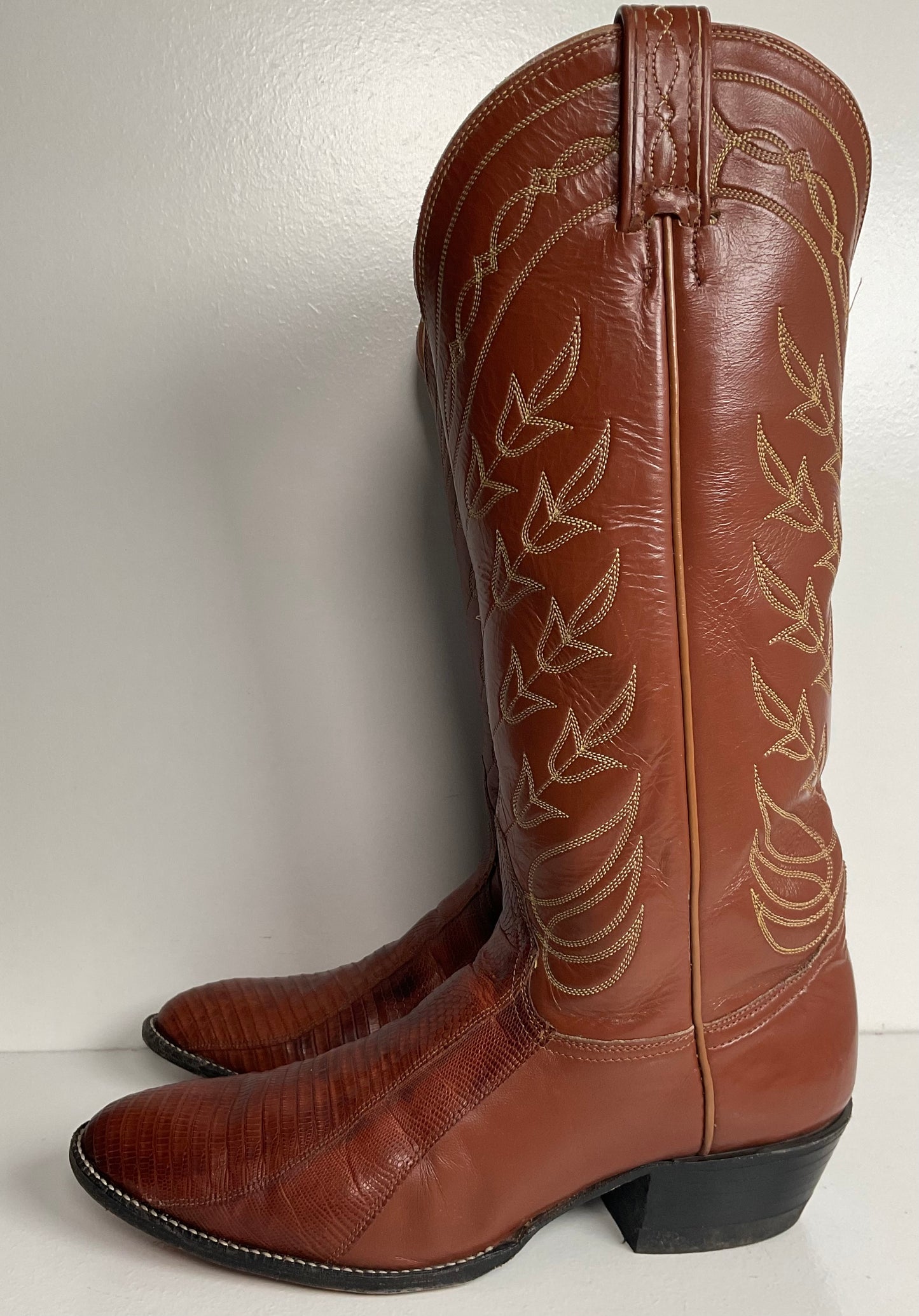 Vintage Tony Lama Gold Label Cowgirl Boots 7.5 C Lizard Vamp