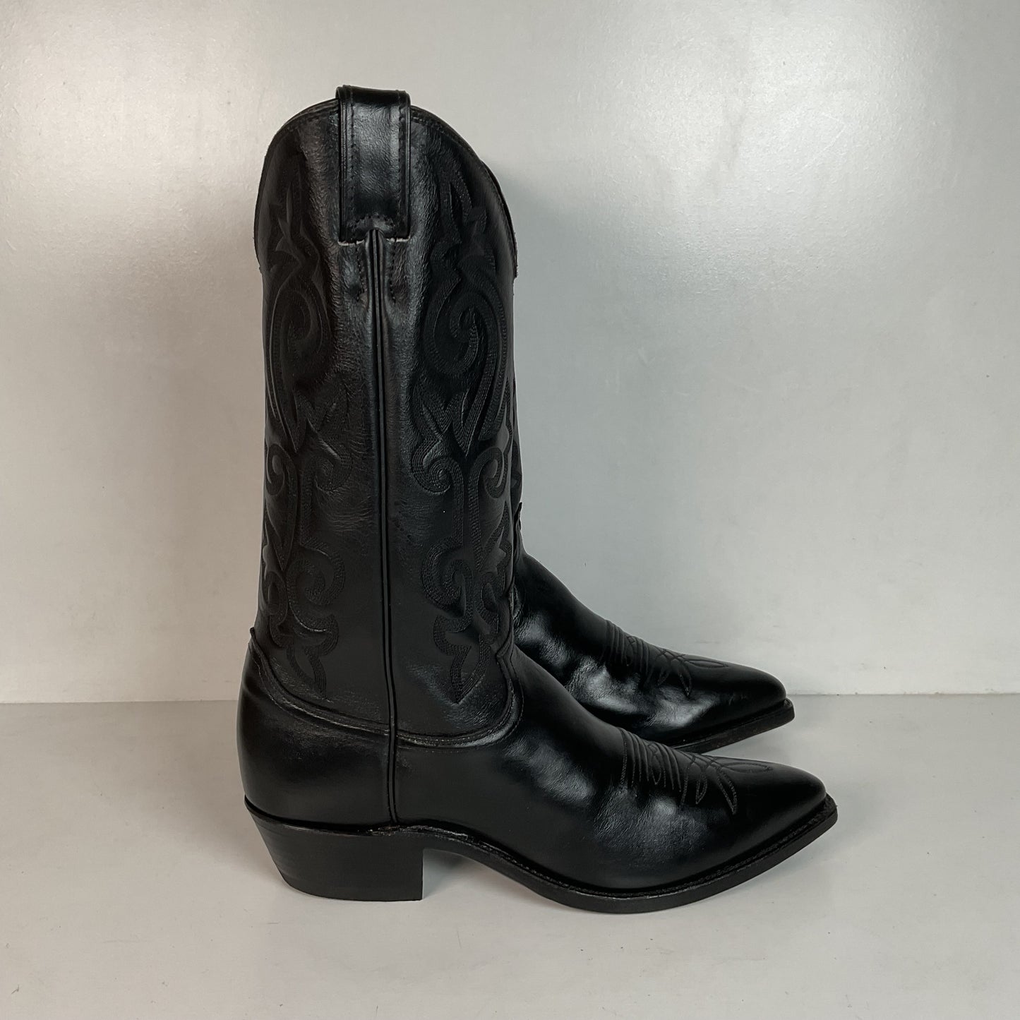 Justin Corona Top Leather Cowboy Boots 9.5 B USA Style 1434 Classic Black