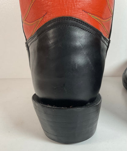 Custom Square Toe Cowboy Boots | Orange Shaft | Black Calf Vamp | Men’s 11 Wide