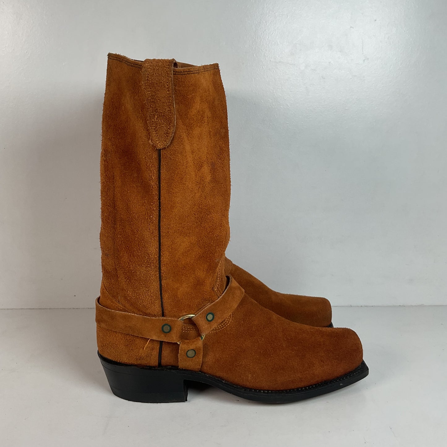 1970s Texas Suede Harness Boots 9 D USA Made Rough Out