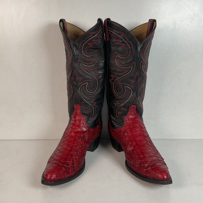 Vintage Larry Mahan Cherry Red Python Snakeskin Cowboy Boots 9.5 D Back Cut