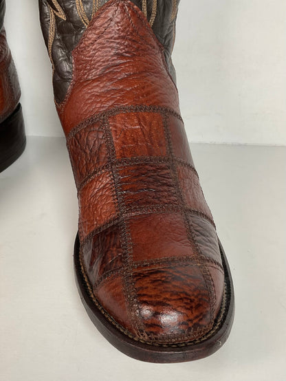 Vintage Sanders Shark Patchwork Cowboy Boots | Exotic | Extra Narrow | 11.5 AA
