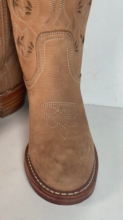 Frye Austin Cowgirl Boots 6 M Tooled Flower Inlay USA Made