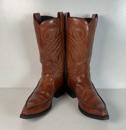 Vintage 1970s Dan Post Whip Stitch Cowboy Boots 9 D Stove Pipe