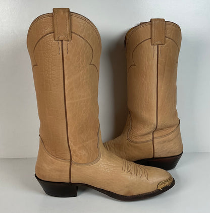 Vintage Nocona Cowboy Boots | Beige Bullhide | USA Made | Men’s 9 D