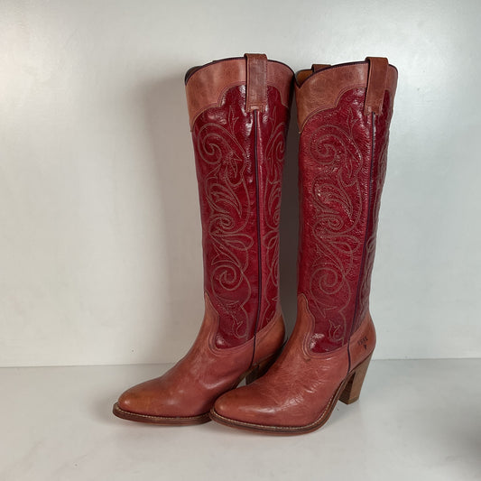 Vintage Frye Dusty Pink Western Boots 6 M Stacked Heel Goodyear Welt Spain