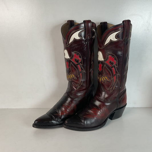 Texas Eagle Thunderbird Patent Leather Cowboy Boots 8 D Inlay Bicentennial