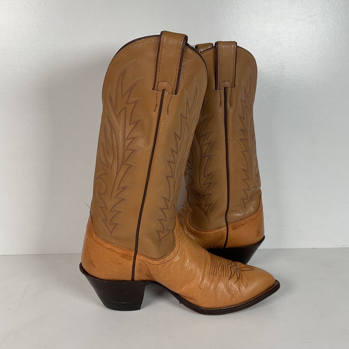 Vintage Justin Smooth Ostrich Cowboy Boots | USA Made | Butterscotch | 8 EE