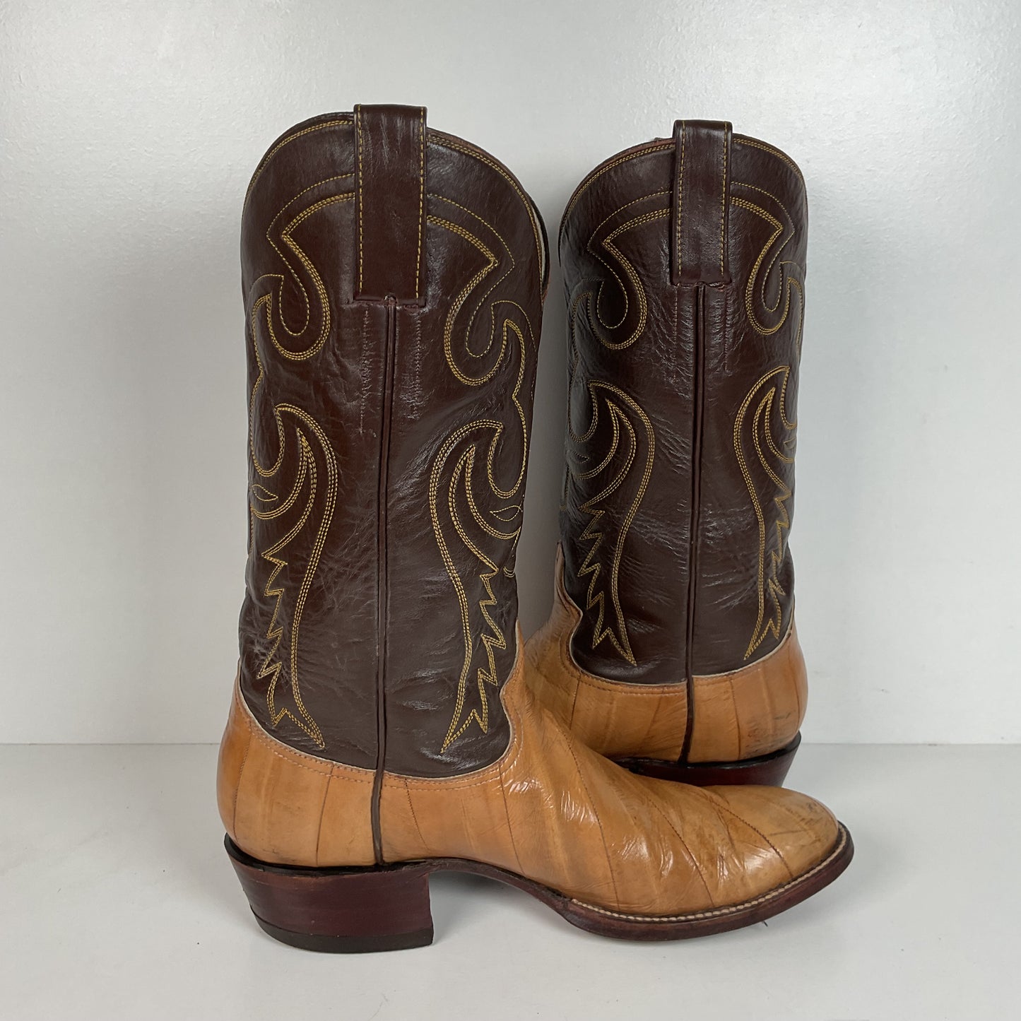 Vintage Eel Skin Cowboy Boots | Exotic | Butterscotch | Narrow | Men’s 11.5 B