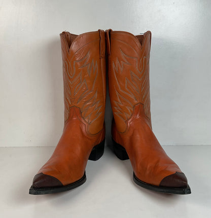 1960s Cowtown Handmade Cowboy Boots 13.5 D Pumpkin Orange Lizard Wingtip