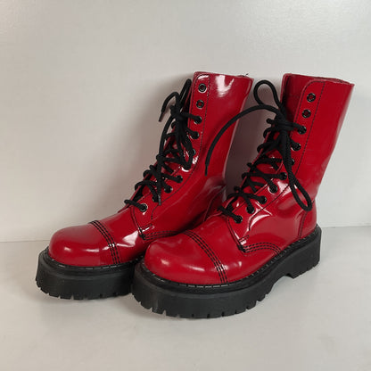 Underground England Lace Up Boots | Safety Toe | Cherry Red Patent | UK 6 | US 8
