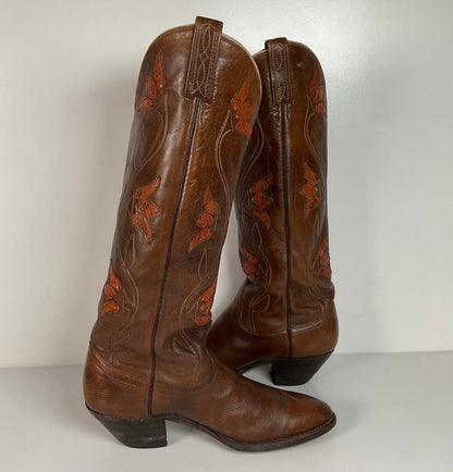 Vintage Dan Post Tulip Cowgirl Boots | Snakeskin | Men’s 8.5 | Women’s 9.5