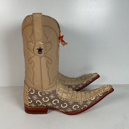 Los Altos Caiman Crocodile Boots | Exotic | Pointy Toe | Cream | Men’s 9 EE