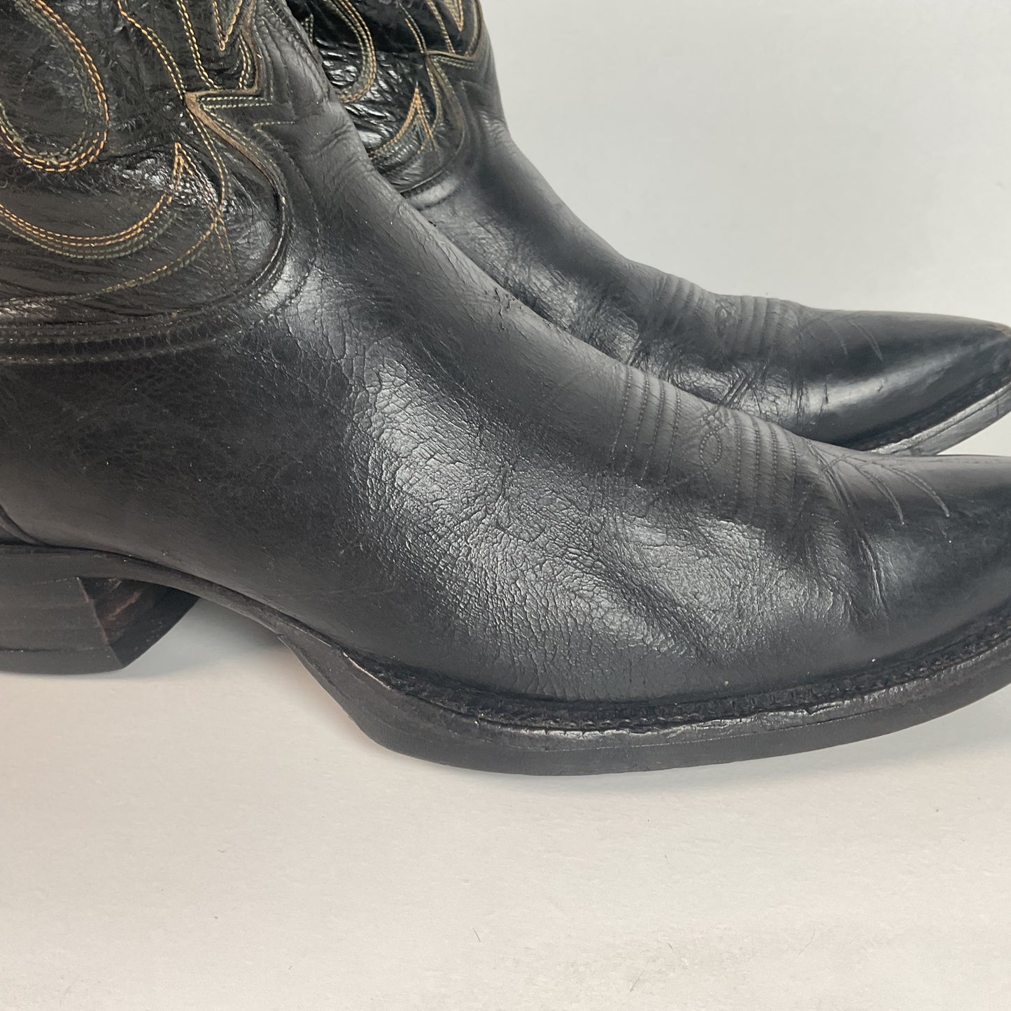 1950s Tony Lama Cowboy Boots | Black | Distressed | Men’s 9.5