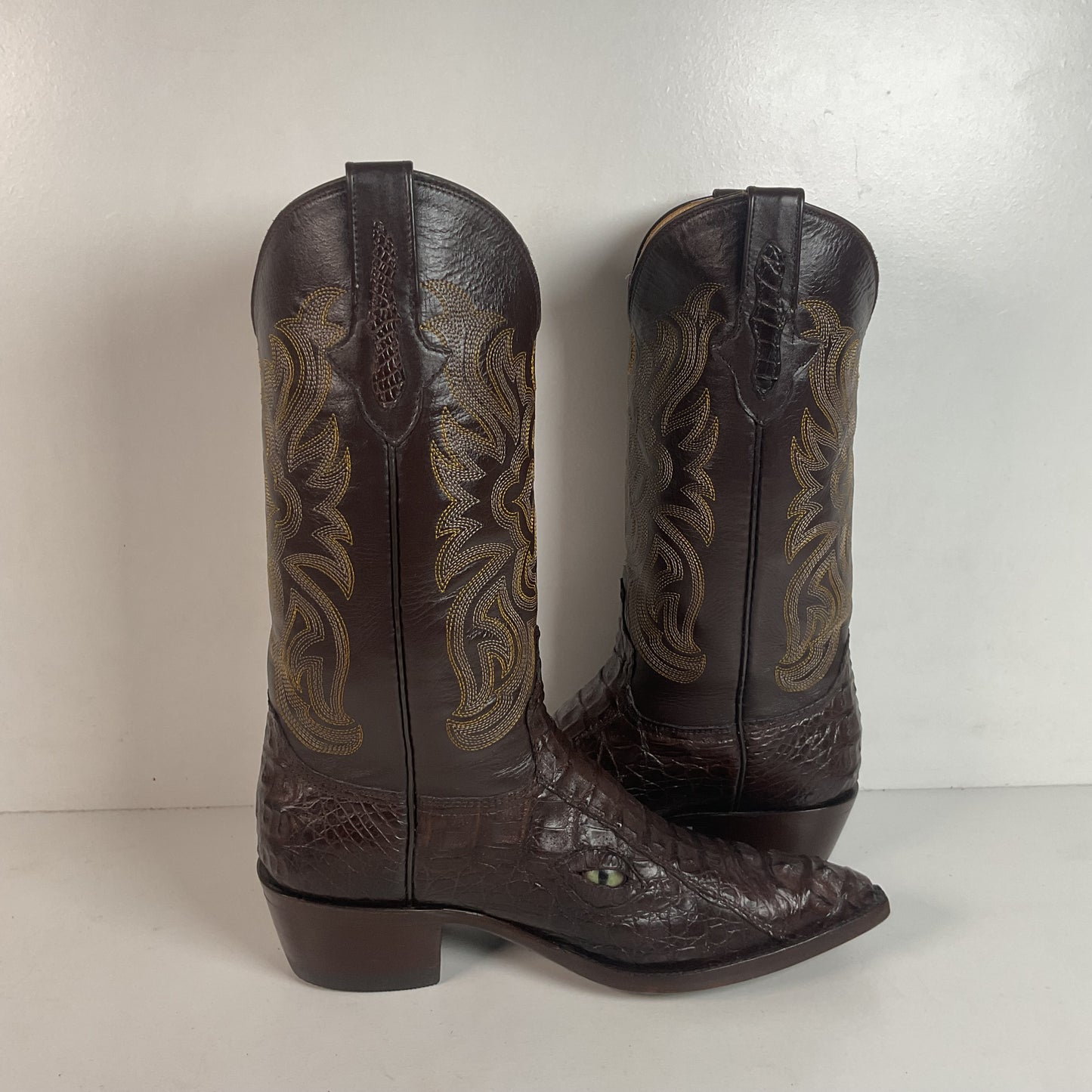 Custom Caiman Crocodile Cowboy Boots Men’s 8.5 Exotic Head Cut