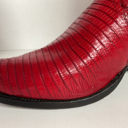 Vintage Justin Teju Lizard Cowboy Boots | USA Made | Ruby Red | Men’s 10.5 D