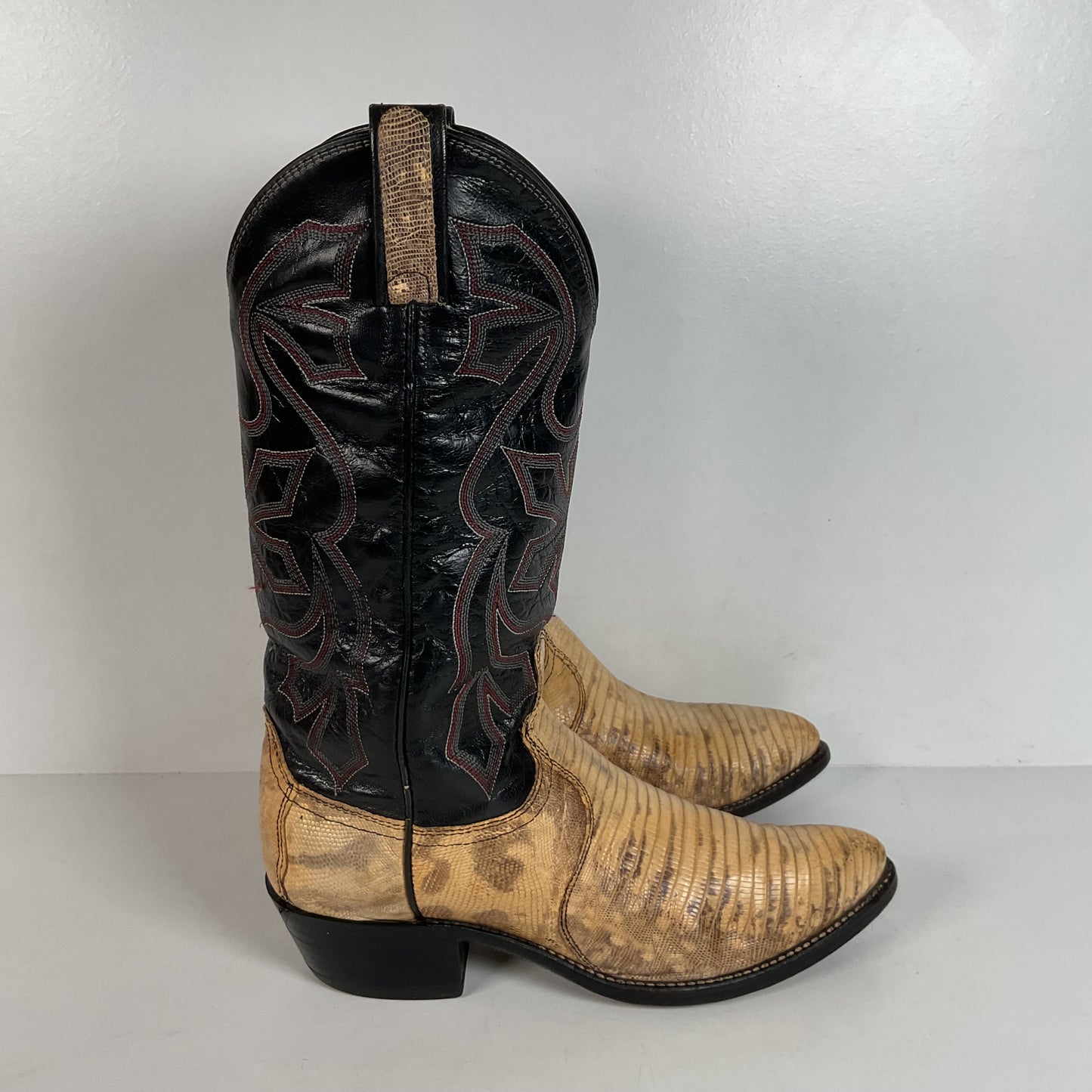 Vintage Dan Post Teju Lizard Cowbpy Boots | Natural Cut | USA Made | Men’s 7.5 D