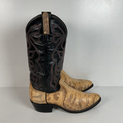 Vintage Dan Post Teju Lizard Cowbpy Boots | Natural Cut | USA Made | Men’s 7.5 D