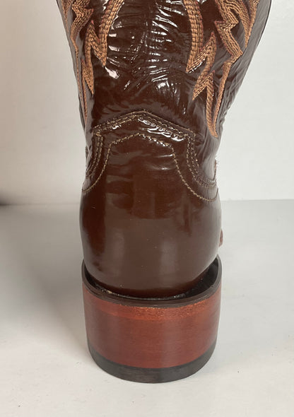 Lucchese 2000 Patent Leather Cowgirl Boots | Square Toe | Brown | USA Made | 6.5