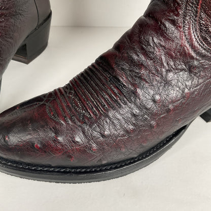 Lucchese 2000 Smooth Ostrich Cowboy Boots | Black Cherry | Exotic | Men’s 8.5 D