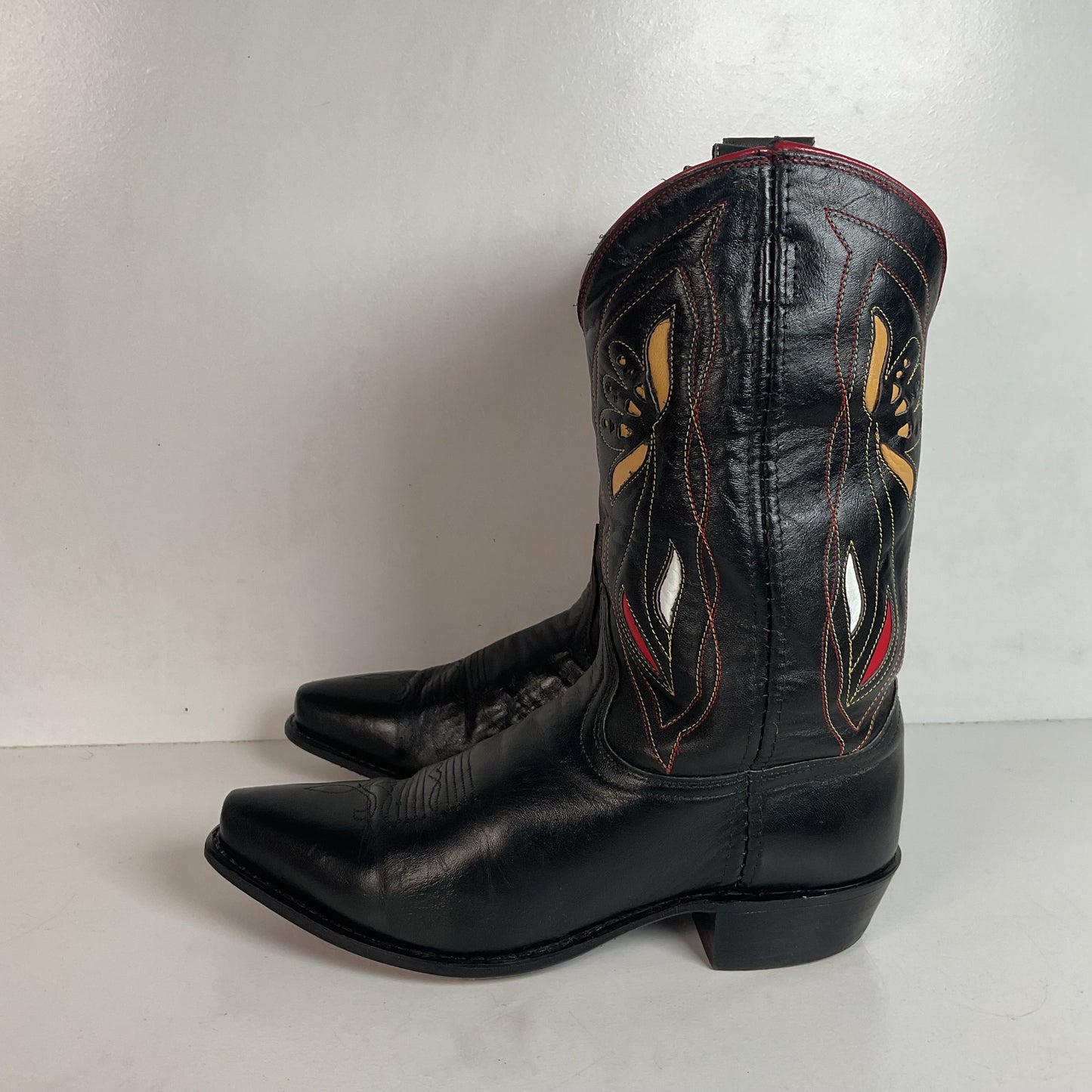 Acme Pee Wee Cowgirl Boots 10 M Tooled Tulip Inlay