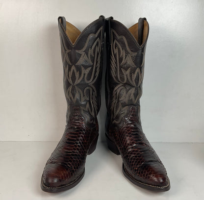 Vintage Texas Imperial Cowboy Boots 9.5 D Python Snakeskin Back Cut