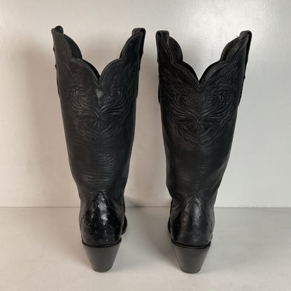 Justin Reba Tall Cowgirl Boots | Black Ostrich Quill | USA Made | 8 B