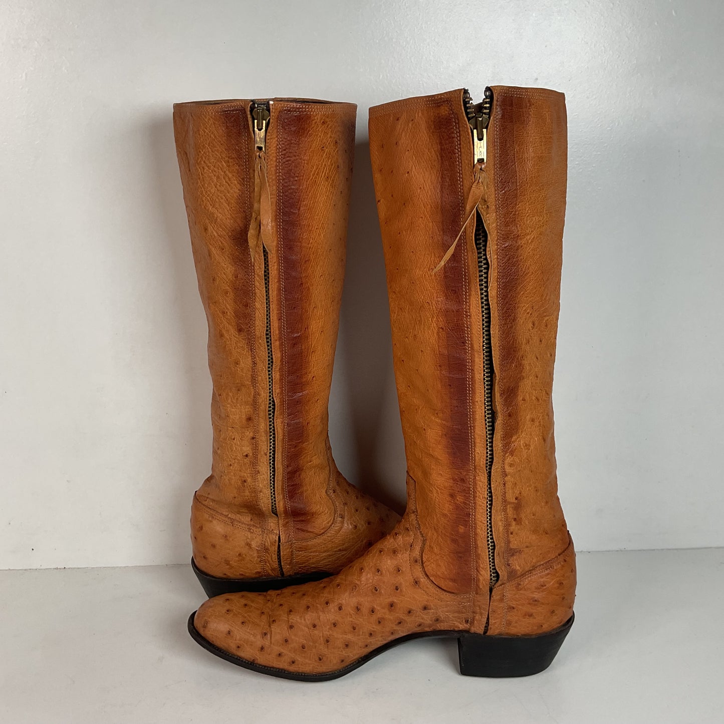 Custom Tall Ostrich Quill Riding Boots 7.5-8 Exotic Cowgirl
