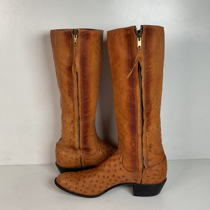 Custom Tall Ostrich Quill Riding Boots 7.5-8 Exotic Cowgirl