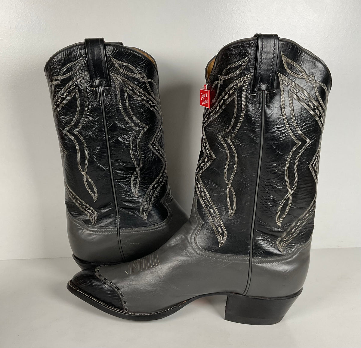 Vintage Tony Lama Lizard Wingtip Cowboy Boots | Charcoal Grey | Men’s 11.5 EE