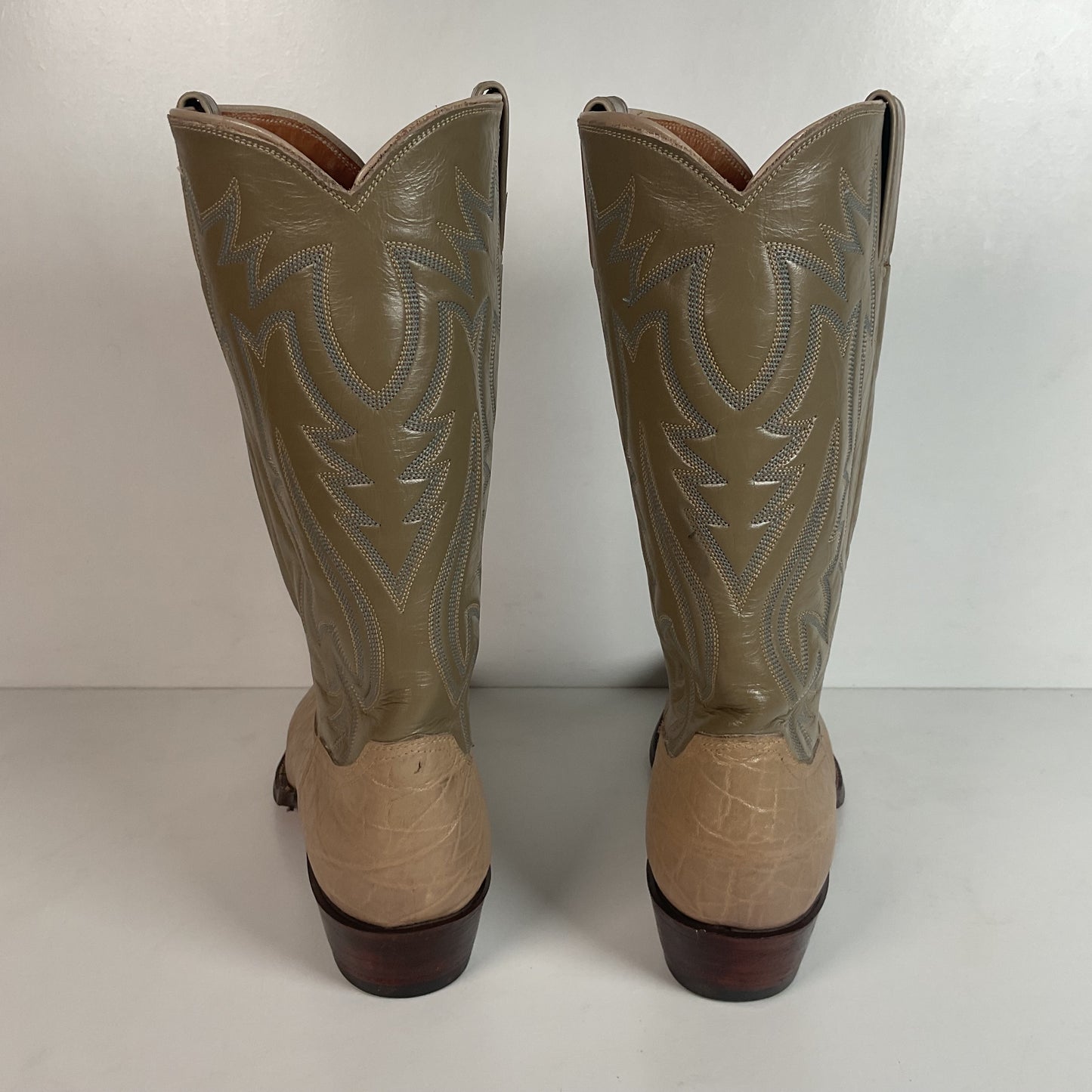 Vintage 1960s Justin Exotic Elephant Cowboy Boots 11 B Old White Label