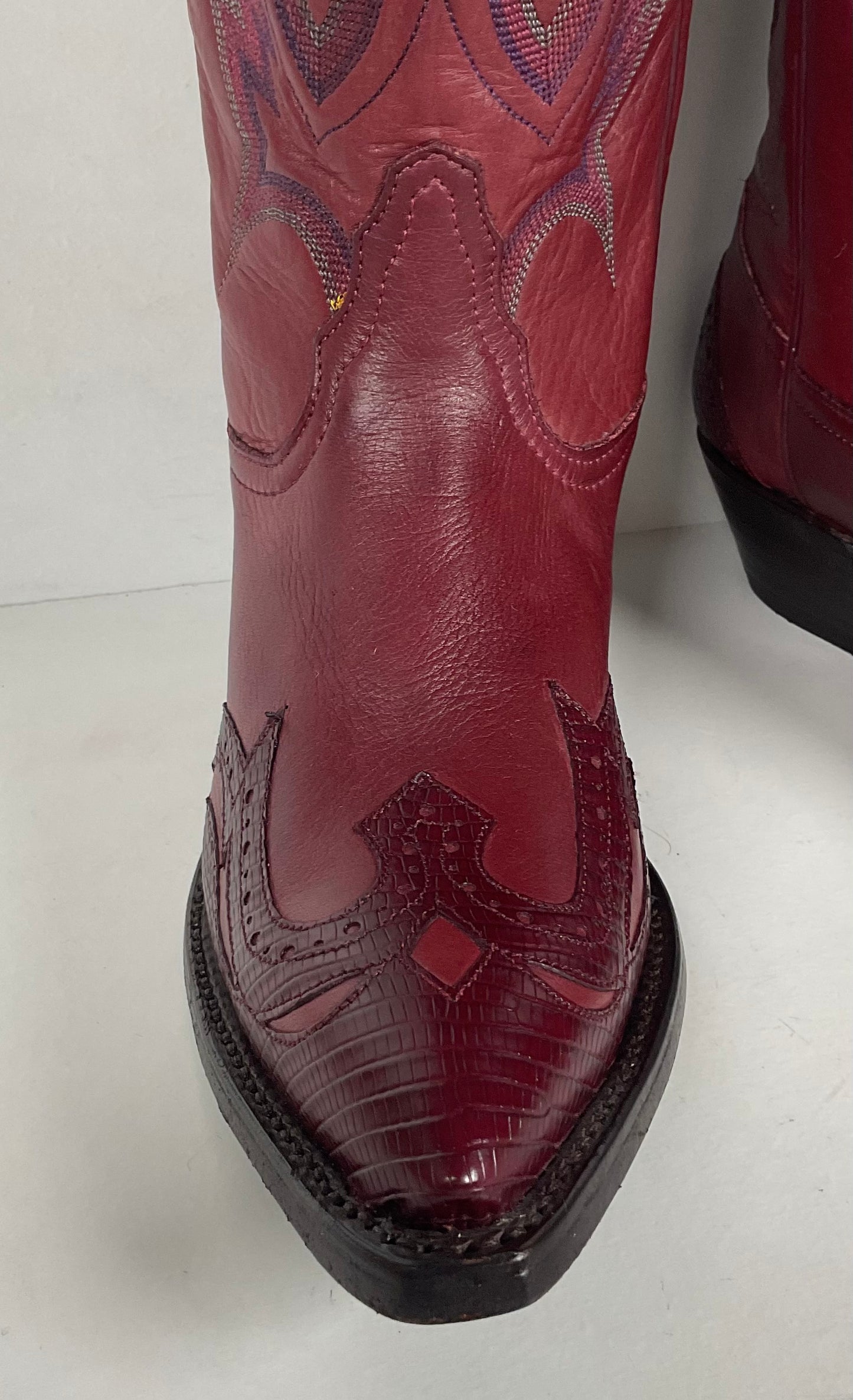 Tony Lama Lizard Wingtip Cowgirl Boots | Overlays | Cranberry | Women’s 6.5 M