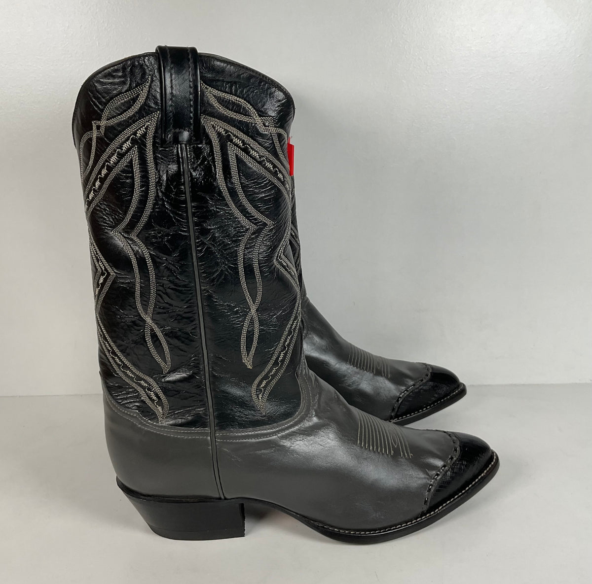 Vintage Tony Lama Lizard Wingtip Cowboy Boots | Charcoal Grey | Men’s 11.5 EE