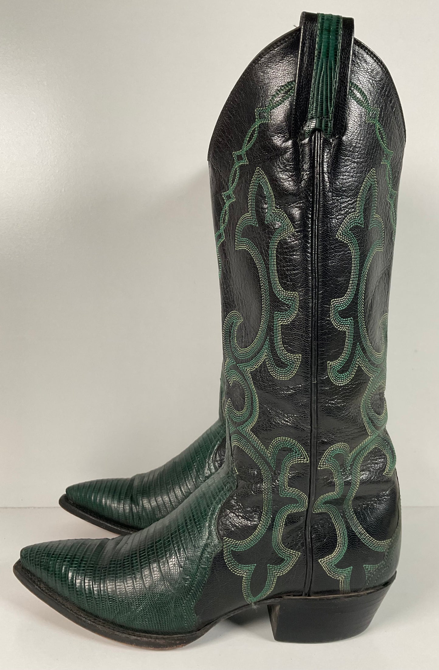 Vintage Larry Mahan Emerald Green Cowgirl Boots 7.5 B Lizard Vamp Triad